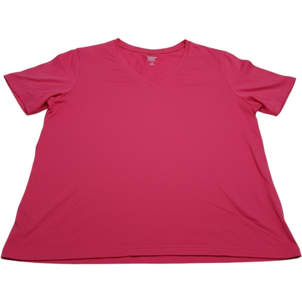 Lands End V-Neck T-Shirt 1X Pink Cotton Short Sleeve Basic Classic Casual